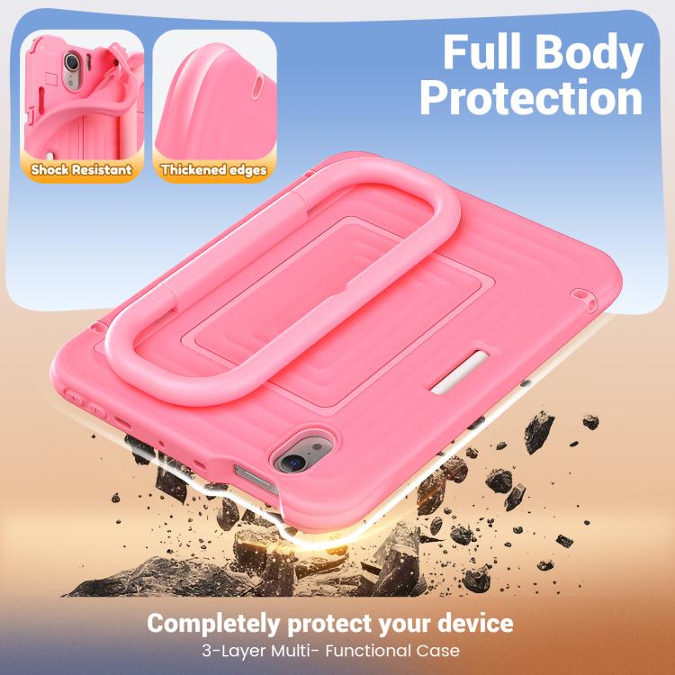 For iPad mini 2024 / mini 6 Handle Holder Ripple Silicone Hybrid PC Tablet Case with Shoulder Strap