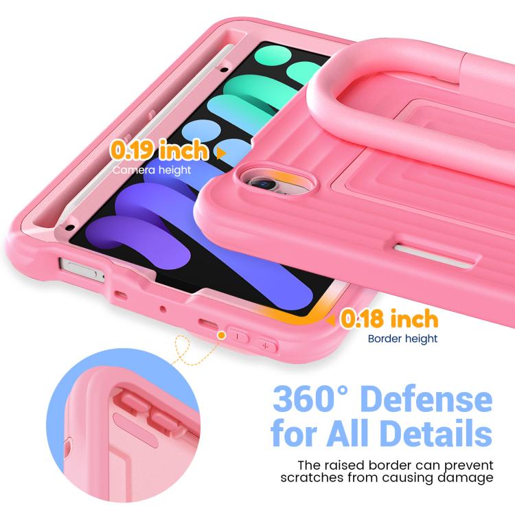 For iPad mini 2024 / mini 6 Handle Holder Ripple Silicone Hybrid PC Tablet Case with Shoulder Strap