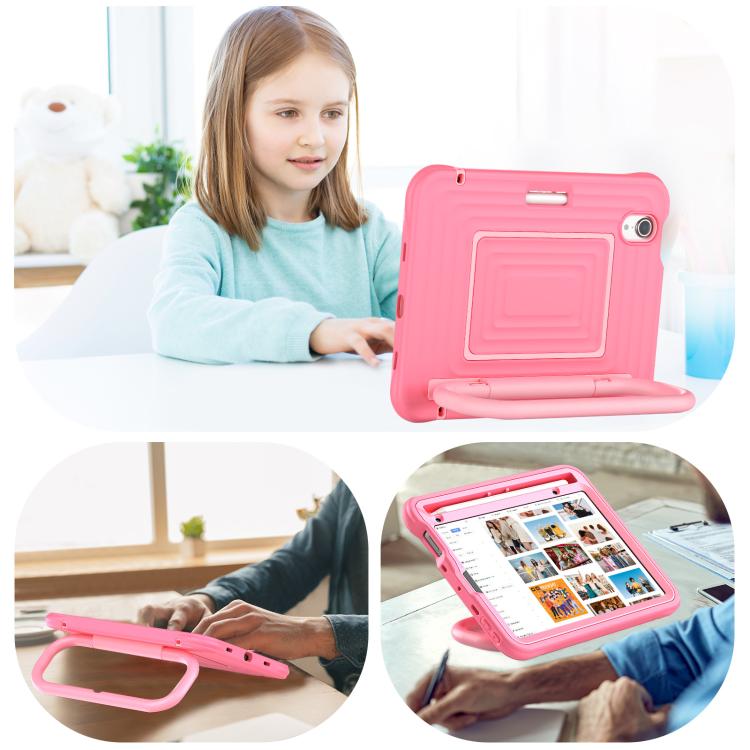 For iPad mini 2024 / mini 6 Handle Holder Ripple Silicone Hybrid PC Tablet Case with Shoulder Strap