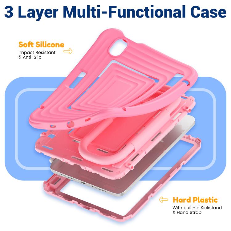 For iPad mini 2024 / mini 6 Handle Holder Ripple Silicone Hybrid PC Tablet Case with Shoulder Strap