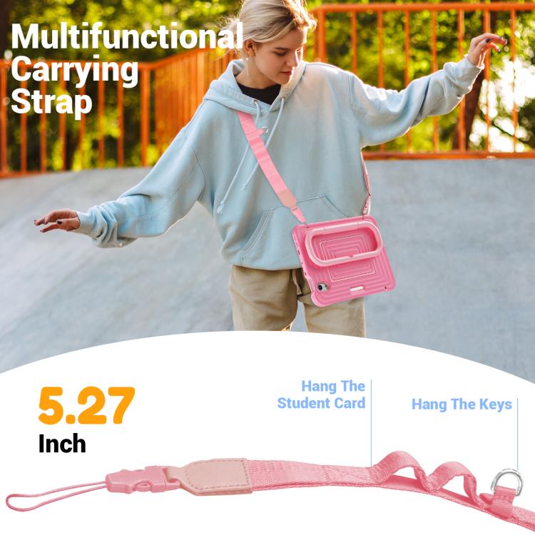 For iPad mini 2024 / mini 6 Handle Holder Ripple Silicone Hybrid PC Tablet Case with Shoulder Strap