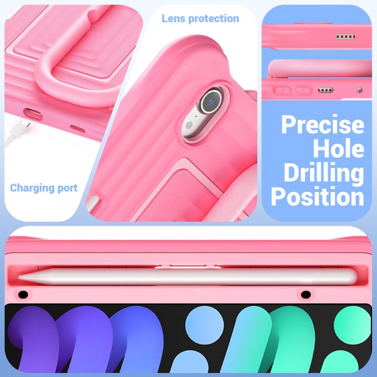 For iPad mini 2024 / mini 6 Handle Holder Ripple Silicone Hybrid PC Tablet Case with Shoulder Strap
