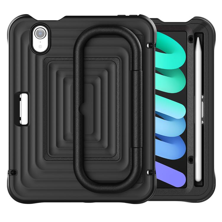 For iPad mini 2024 / mini 6 Handle Holder Ripple Silicone Hybrid PC Tablet Case with Shoulder Strap