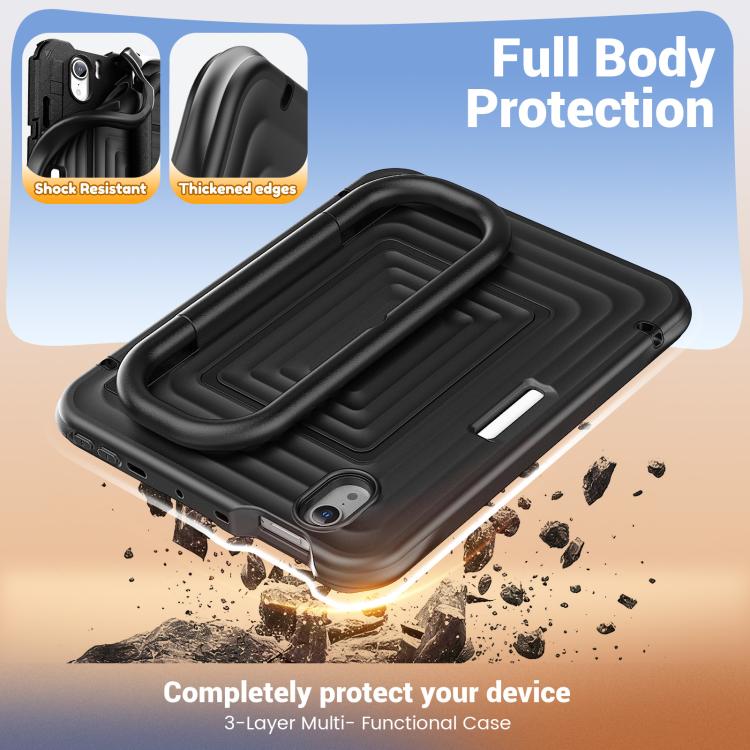 For iPad mini 2024 / mini 6 Handle Holder Ripple Silicone Hybrid PC Tablet Case with Shoulder Strap