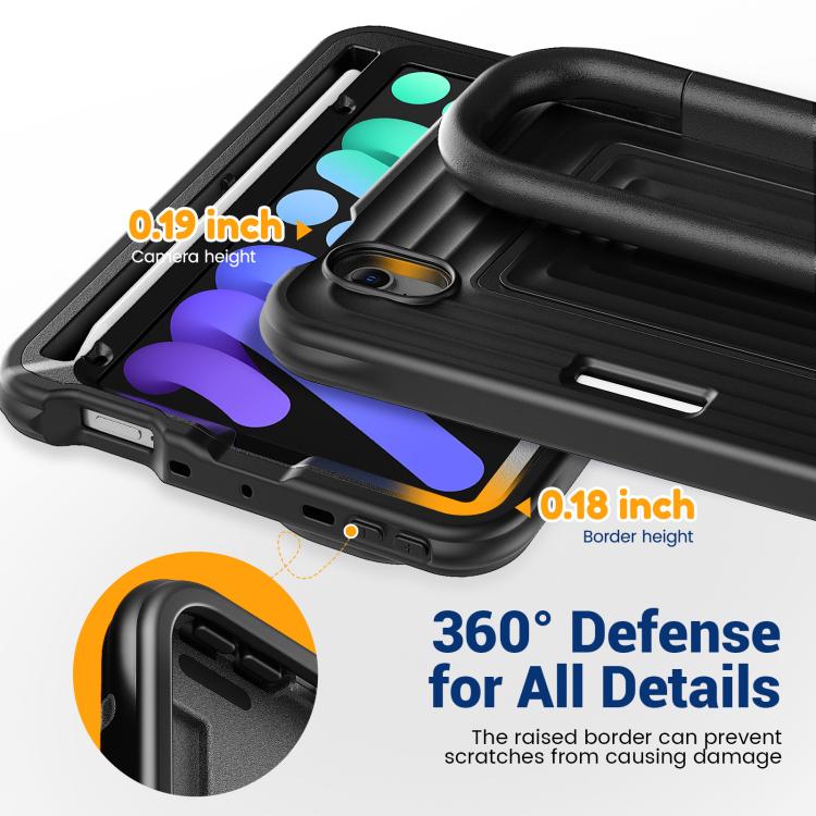 For iPad mini 2024 / mini 6 Handle Holder Ripple Silicone Hybrid PC Tablet Case with Shoulder Strap