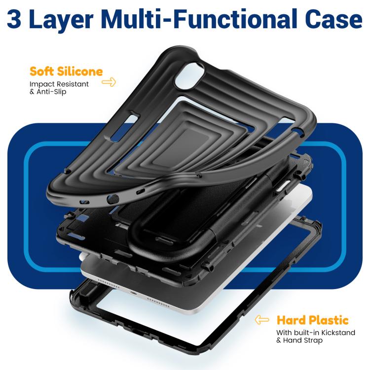 For iPad mini 2024 / mini 6 Handle Holder Ripple Silicone Hybrid PC Tablet Case with Shoulder Strap