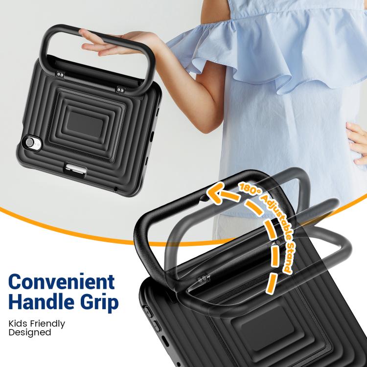 For iPad mini 2024 / mini 6 Handle Holder Ripple Silicone Hybrid PC Tablet Case with Shoulder Strap