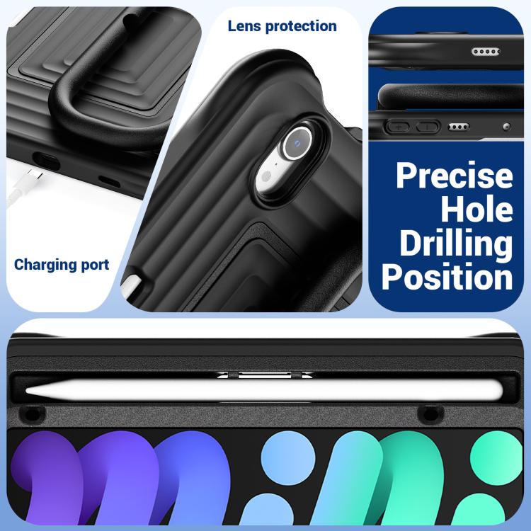 For iPad mini 2024 / mini 6 Handle Holder Ripple Silicone Hybrid PC Tablet Case with Shoulder Strap