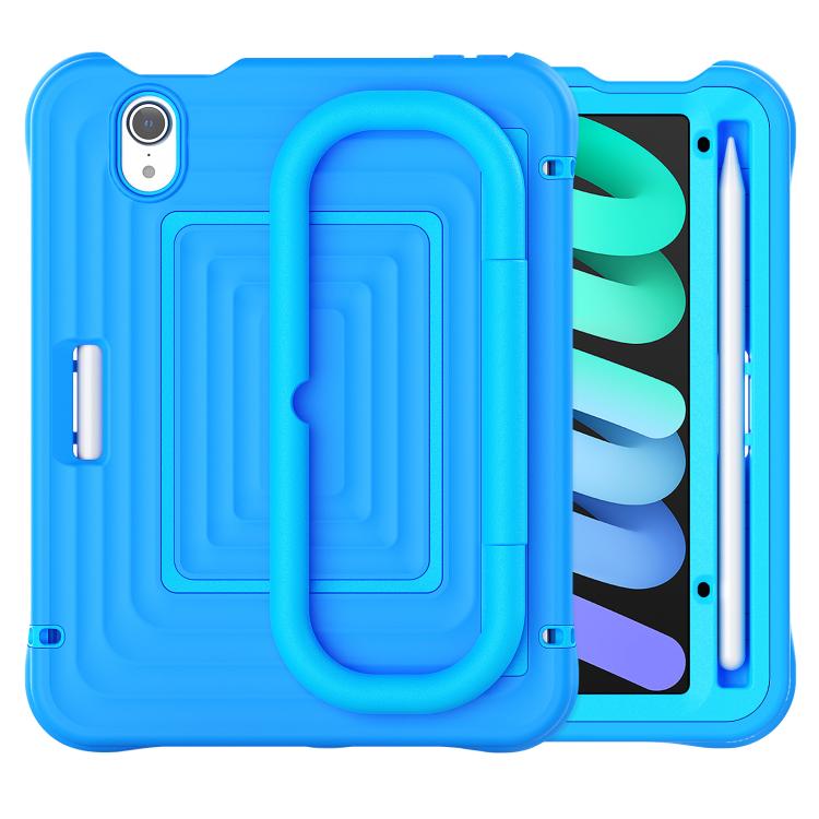For iPad mini 2024 / mini 6 Handle Holder Ripple Silicone Hybrid PC Tablet Case with Shoulder Strap