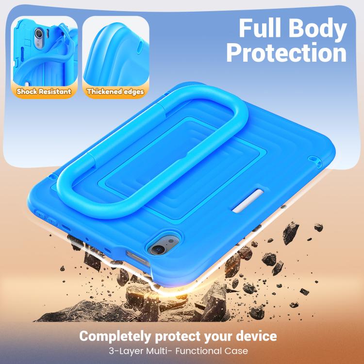 For iPad mini 2024 / mini 6 Handle Holder Ripple Silicone Hybrid PC Tablet Case with Shoulder Strap
