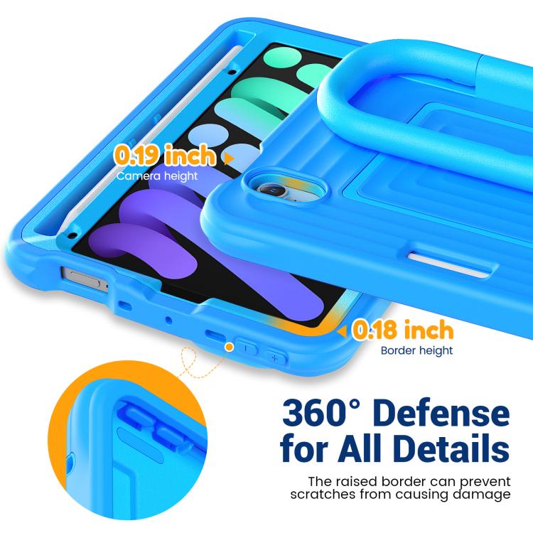 For iPad mini 2024 / mini 6 Handle Holder Ripple Silicone Hybrid PC Tablet Case with Shoulder Strap