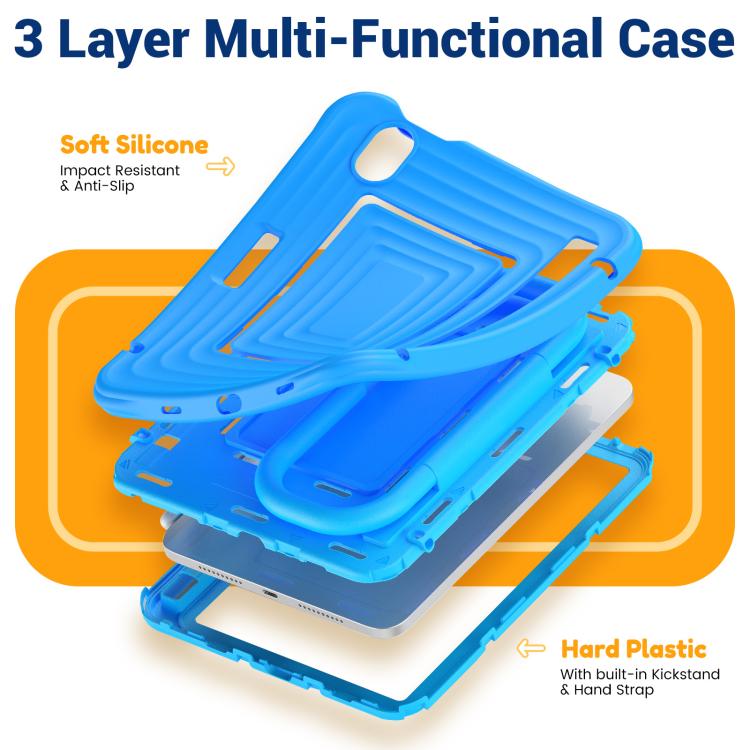 For iPad mini 2024 / mini 6 Handle Holder Ripple Silicone Hybrid PC Tablet Case with Shoulder Strap