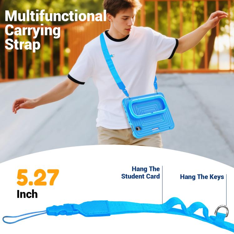 For iPad mini 2024 / mini 6 Handle Holder Ripple Silicone Hybrid PC Tablet Case with Shoulder Strap
