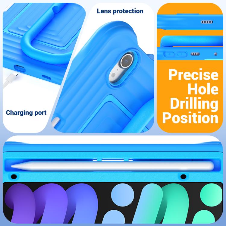For iPad mini 2024 / mini 6 Handle Holder Ripple Silicone Hybrid PC Tablet Case with Shoulder Strap