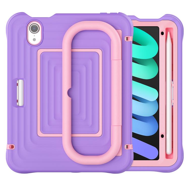 For iPad mini 2024 / mini 6 Handle Holder Ripple Silicone Hybrid PC Tablet Case with Shoulder Strap