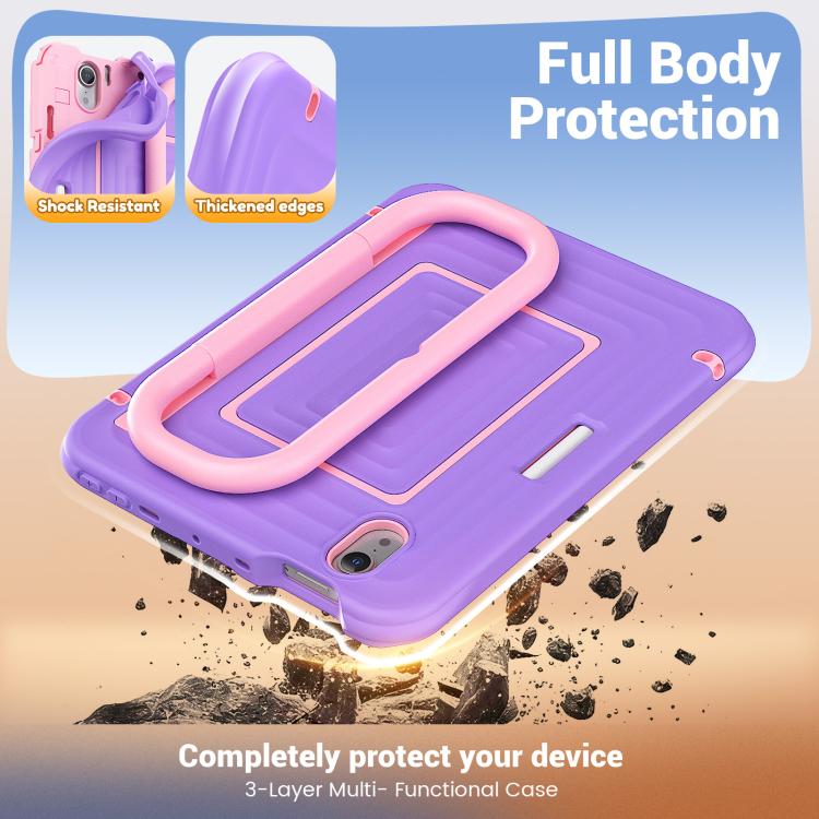 For iPad mini 2024 / mini 6 Handle Holder Ripple Silicone Hybrid PC Tablet Case with Shoulder Strap