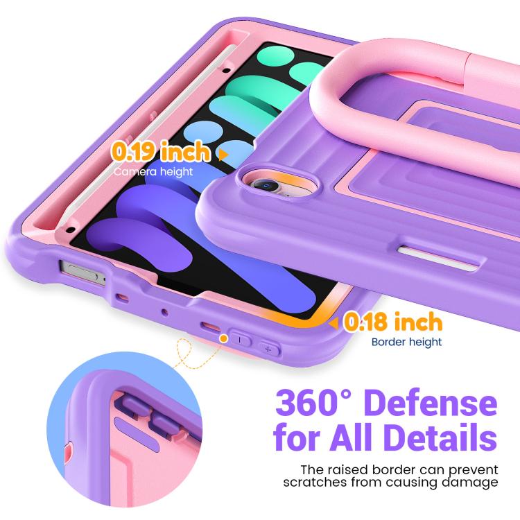 For iPad mini 2024 / mini 6 Handle Holder Ripple Silicone Hybrid PC Tablet Case with Shoulder Strap