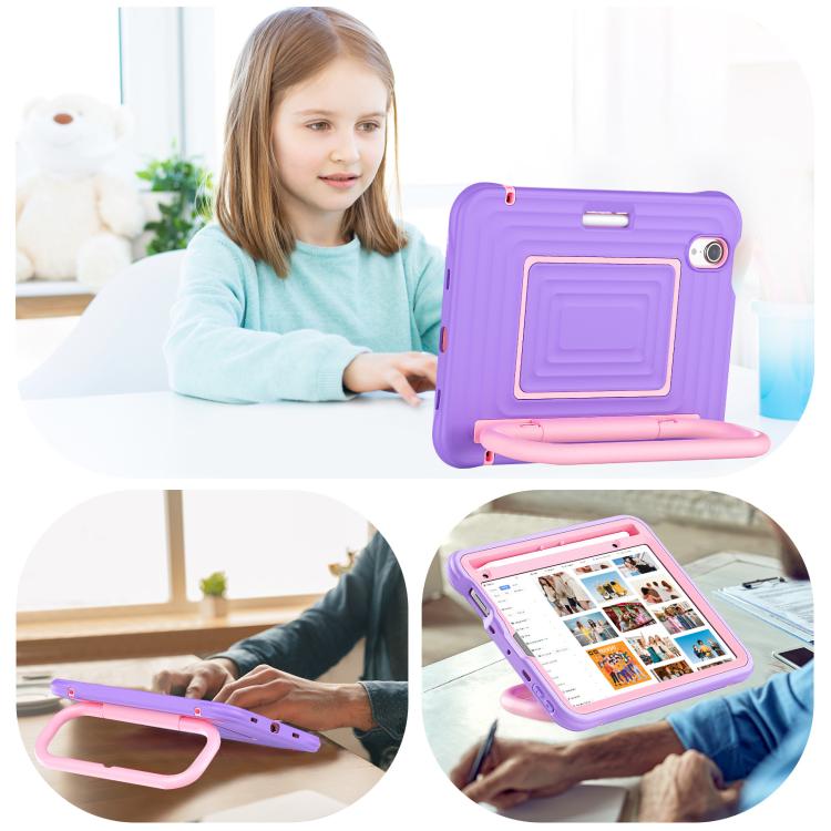 For iPad mini 2024 / mini 6 Handle Holder Ripple Silicone Hybrid PC Tablet Case with Shoulder Strap