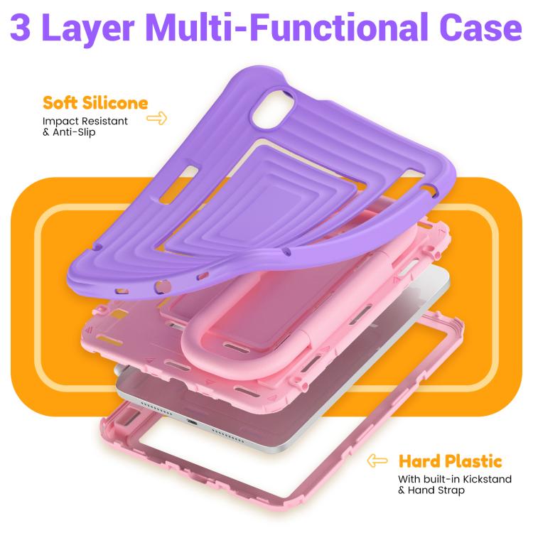 For iPad mini 2024 / mini 6 Handle Holder Ripple Silicone Hybrid PC Tablet Case with Shoulder Strap