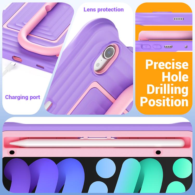 For iPad mini 2024 / mini 6 Handle Holder Ripple Silicone Hybrid PC Tablet Case with Shoulder Strap
