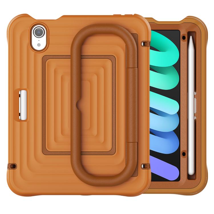For iPad mini 2024 / mini 6 Handle Holder Ripple Silicone Hybrid PC Tablet Case with Shoulder Strap