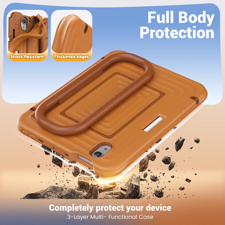 For iPad mini 2024 / mini 6 Handle Holder Ripple Silicone Hybrid PC Tablet Case with Shoulder Strap