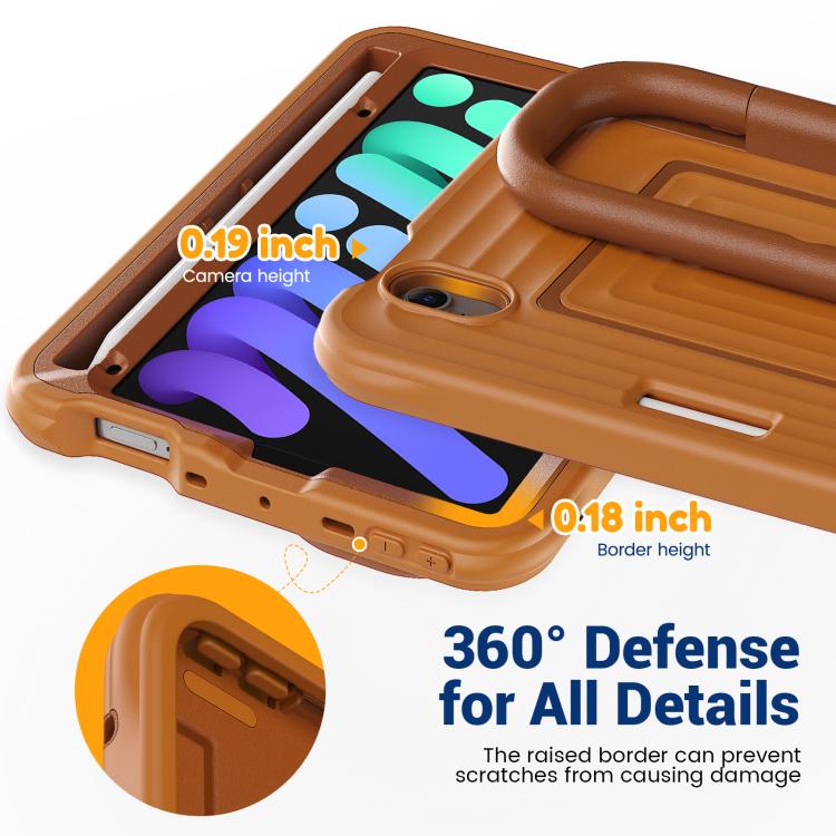 For iPad mini 2024 / mini 6 Handle Holder Ripple Silicone Hybrid PC Tablet Case with Shoulder Strap