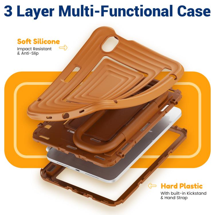 For iPad mini 2024 / mini 6 Handle Holder Ripple Silicone Hybrid PC Tablet Case with Shoulder Strap