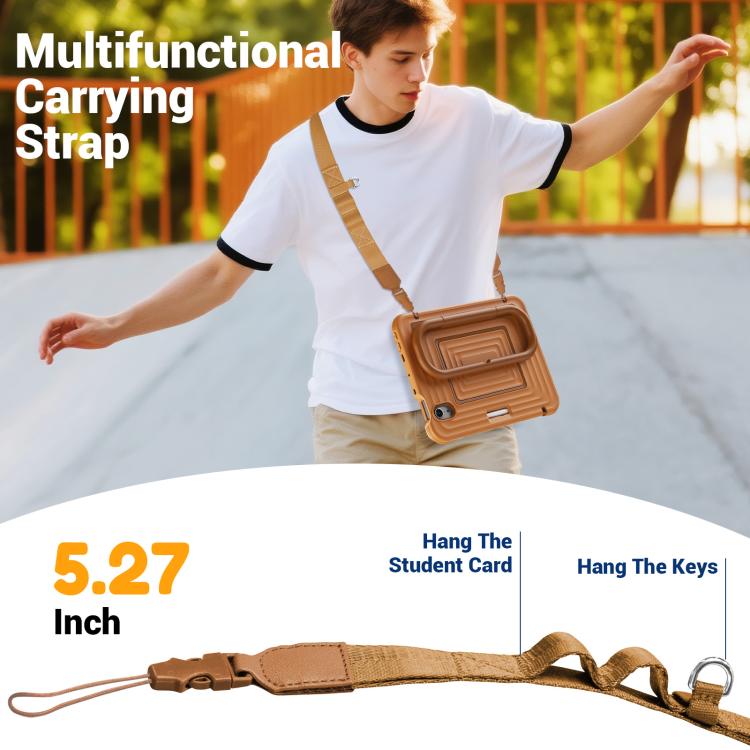 For iPad mini 2024 / mini 6 Handle Holder Ripple Silicone Hybrid PC Tablet Case with Shoulder Strap