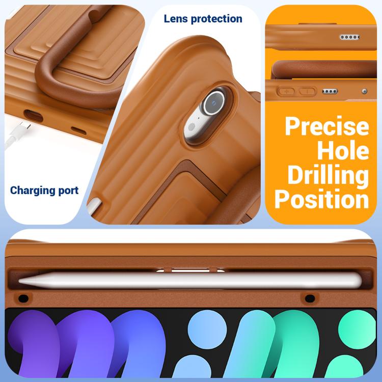For iPad mini 2024 / mini 6 Handle Holder Ripple Silicone Hybrid PC Tablet Case with Shoulder Strap