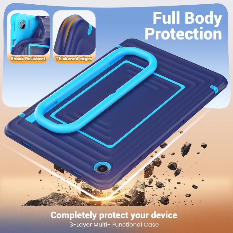 For Galaxy Tab A11+ / A9+ Handle Holder Ripple Silicone Hybrid PC Tablet Case with Shoulder Strap
