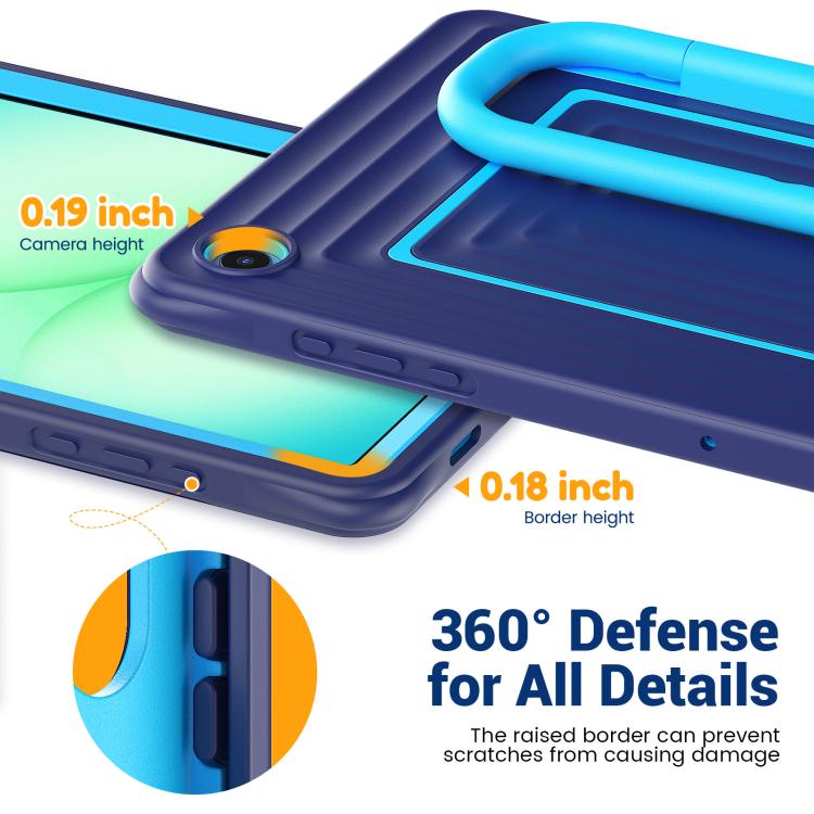 For Galaxy Tab A11+ / A9+ Handle Holder Ripple Silicone Hybrid PC Tablet Case with Shoulder Strap