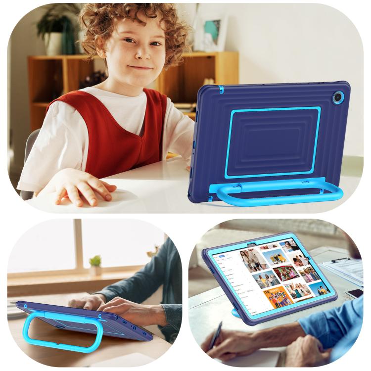 For Galaxy Tab A11+ / A9+ Handle Holder Ripple Silicone Hybrid PC Tablet Case with Shoulder Strap