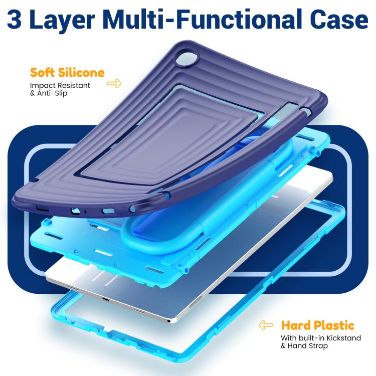 For Galaxy Tab A11+ / A9+ Handle Holder Ripple Silicone Hybrid PC Tablet Case with Shoulder Strap