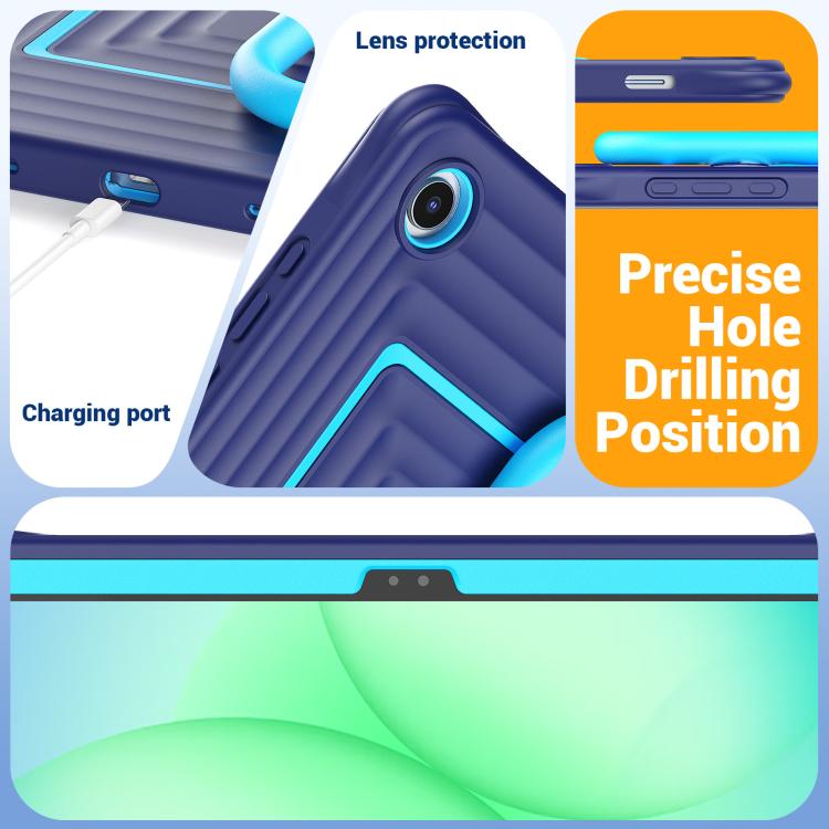 For Galaxy Tab A11+ / A9+ Handle Holder Ripple Silicone Hybrid PC Tablet Case with Shoulder Strap