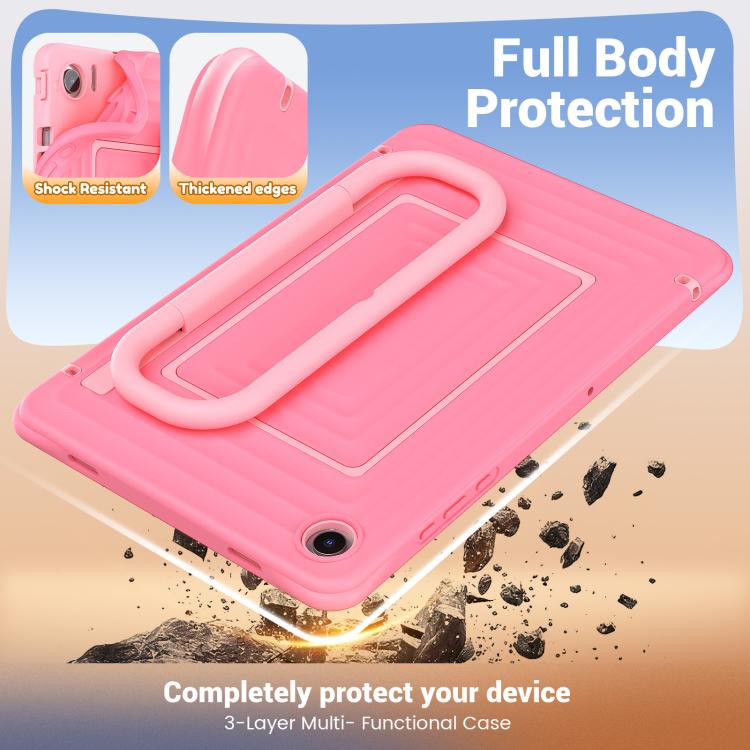For Galaxy Tab A11+ / A9+ Handle Holder Ripple Silicone Hybrid PC Tablet Case with Shoulder Strap