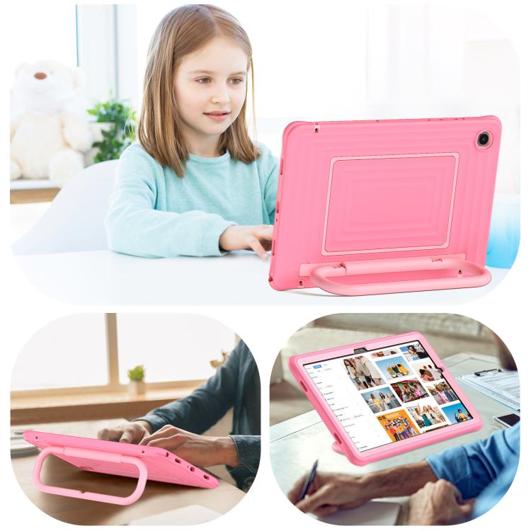 For Galaxy Tab A11+ / A9+ Handle Holder Ripple Silicone Hybrid PC Tablet Case with Shoulder Strap