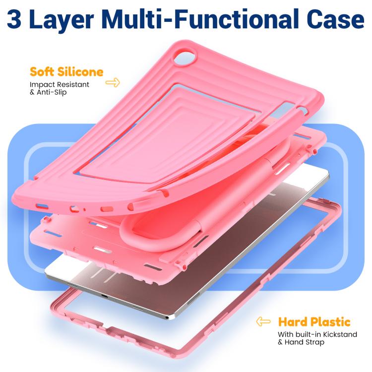 For Galaxy Tab A11+ / A9+ Handle Holder Ripple Silicone Hybrid PC Tablet Case with Shoulder Strap