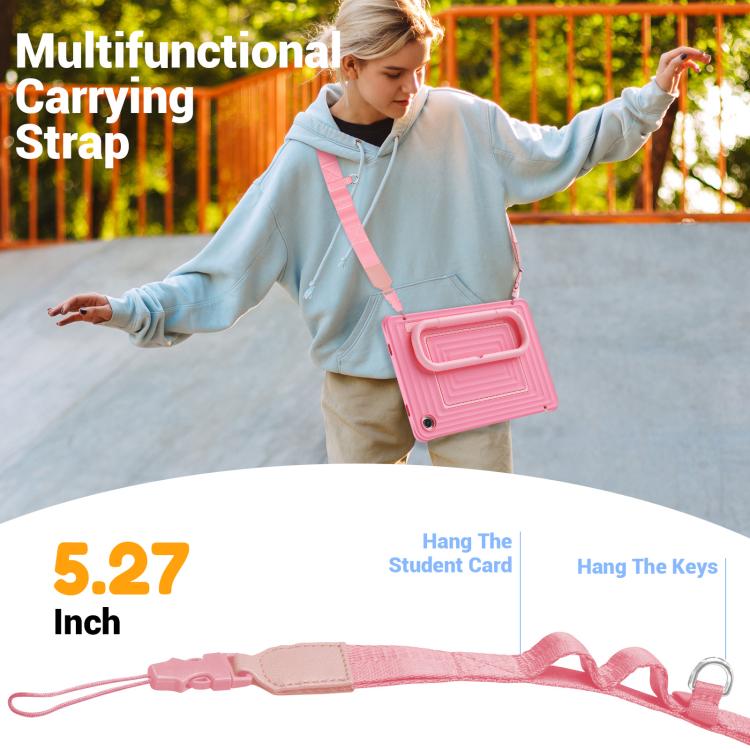 For Galaxy Tab A11+ / A9+ Handle Holder Ripple Silicone Hybrid PC Tablet Case with Shoulder Strap