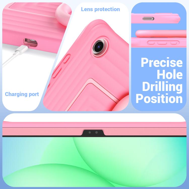 For Galaxy Tab A11+ / A9+ Handle Holder Ripple Silicone Hybrid PC Tablet Case with Shoulder Strap
