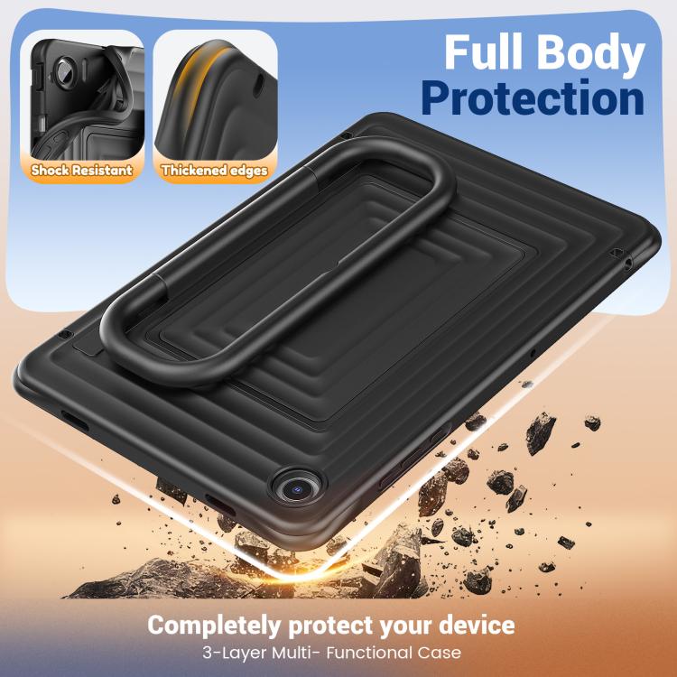 For Galaxy Tab A11+ / A9+ Handle Holder Ripple Silicone Hybrid PC Tablet Case with Shoulder Strap