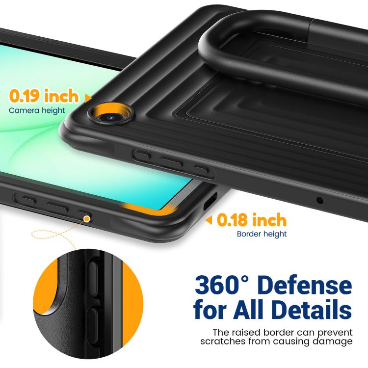 For Galaxy Tab A11+ / A9+ Handle Holder Ripple Silicone Hybrid PC Tablet Case with Shoulder Strap