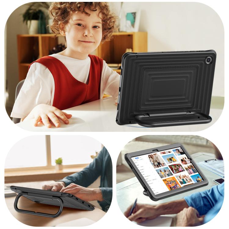 For Galaxy Tab A11+ / A9+ Handle Holder Ripple Silicone Hybrid PC Tablet Case with Shoulder Strap