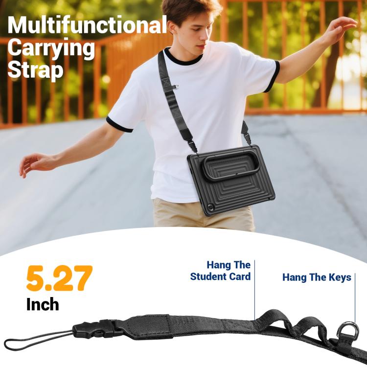 For Galaxy Tab A11+ / A9+ Handle Holder Ripple Silicone Hybrid PC Tablet Case with Shoulder Strap