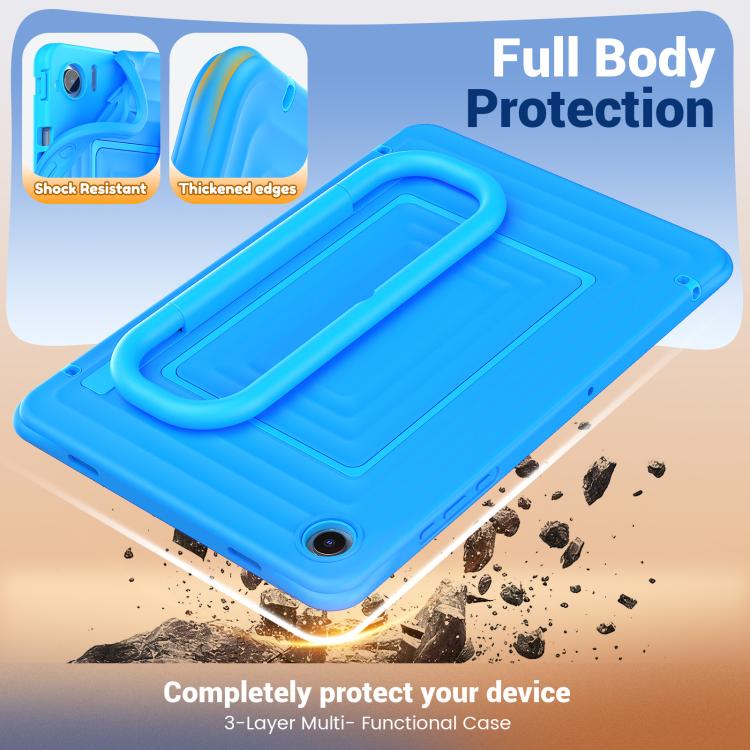 For Galaxy Tab A11+ / A9+ Handle Holder Ripple Silicone Hybrid PC Tablet Case with Shoulder Strap