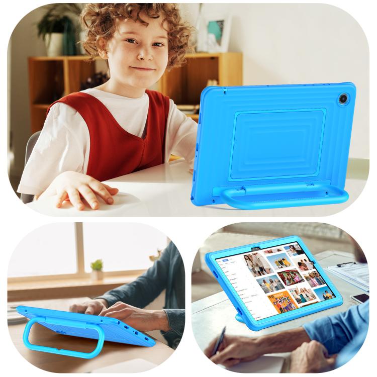 For Galaxy Tab A11+ / A9+ Handle Holder Ripple Silicone Hybrid PC Tablet Case with Shoulder Strap