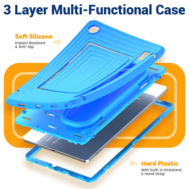 For Galaxy Tab A11+ / A9+ Handle Holder Ripple Silicone Hybrid PC Tablet Case with Shoulder Strap