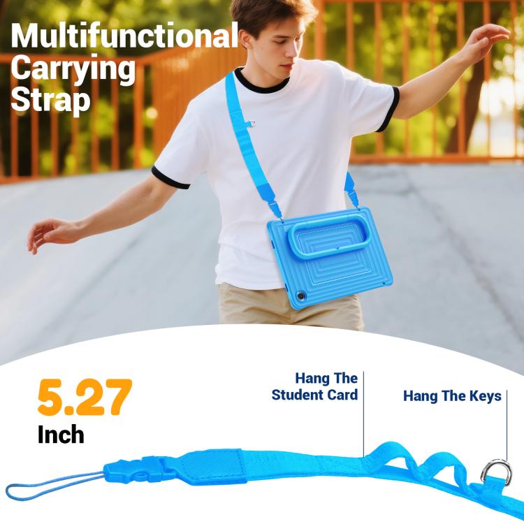For Galaxy Tab A11+ / A9+ Handle Holder Ripple Silicone Hybrid PC Tablet Case with Shoulder Strap