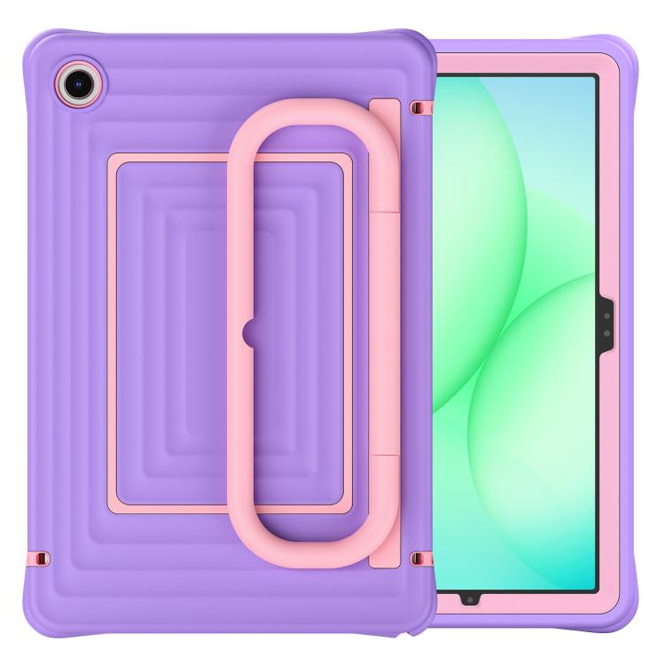 For Galaxy Tab A11+ / A9+ Handle Holder Ripple Silicone Hybrid PC Tablet Case with Shoulder Strap