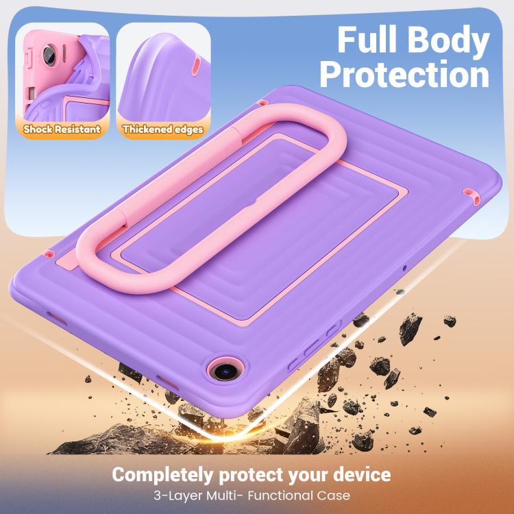 For Galaxy Tab A11+ / A9+ Handle Holder Ripple Silicone Hybrid PC Tablet Case with Shoulder Strap